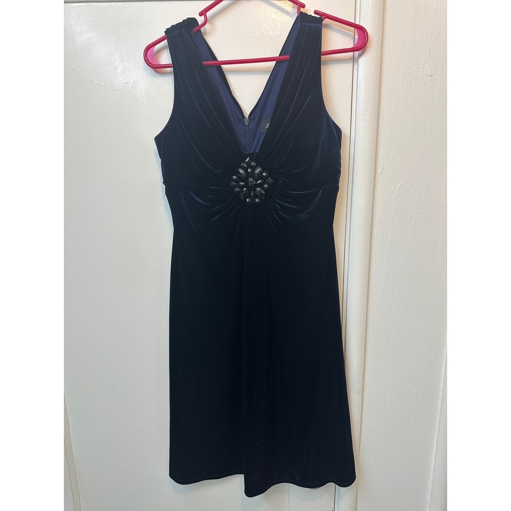 Scarlett‎ Nite Womens Navy Blue Velvet Beaded V-Neck Cocktail Dress Size 6